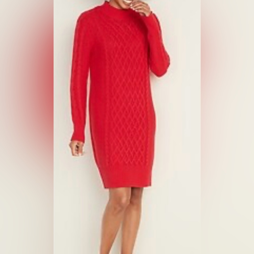 Old Navy Red Cable knit Mock Neck Sweater Dress